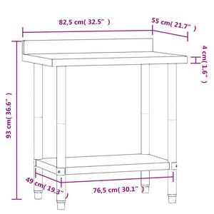 Edelstahl Küchentisch mit Aufkantung 82,5x55x93 cm