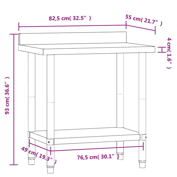 Edelstahl Küchentisch mit Aufkantung 82,5x55x93 cm