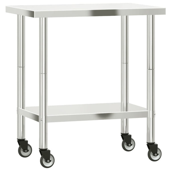 Edelstahl Küchenarbeitstisch mit Rollen, 82,5 cm
