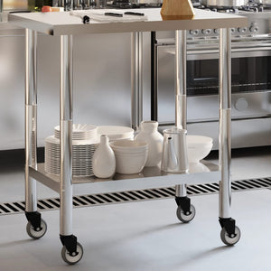 Edelstahl Küchenarbeitstisch mit Rollen, 82,5 cm