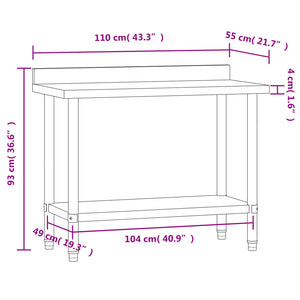 Edelstahl Küchentisch mit Aufkantung 110 cm