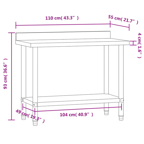 Edelstahl Küchentisch mit Aufkantung 110 cm