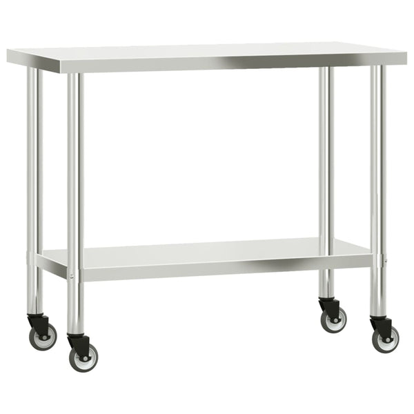 Edelstahl Küchen Arbeitstisch mit Rollen, 110cm