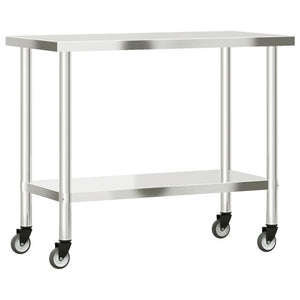 Edelstahl Küchen Arbeitstisch mit Rollen, 110cm