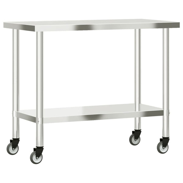 Edelstahl Küchen Arbeitstisch mit Rollen, 110cm