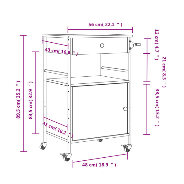Küchenwagen Grau Sonoma 56x43x89,5 cm