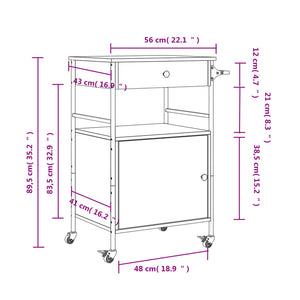 Küchenwagen Braun Eichenoptik 56x43x89,5 cm
