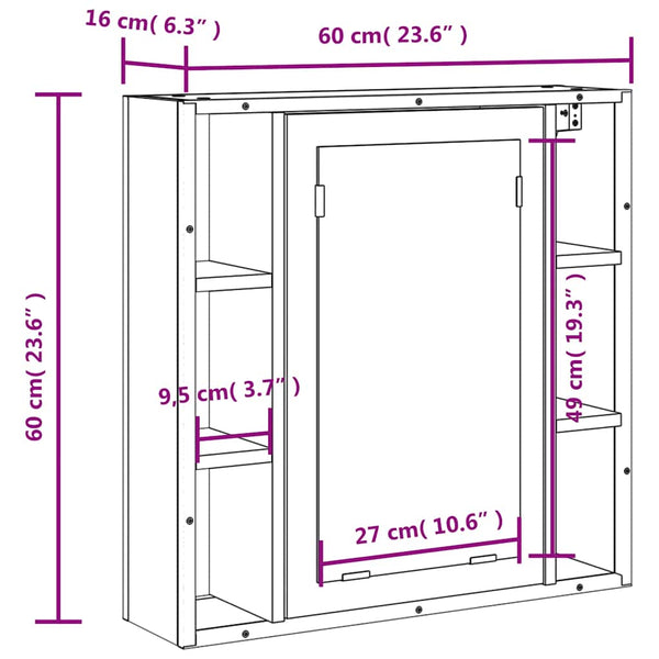 Schwarzer Bad Spiegelschrank 60 cm