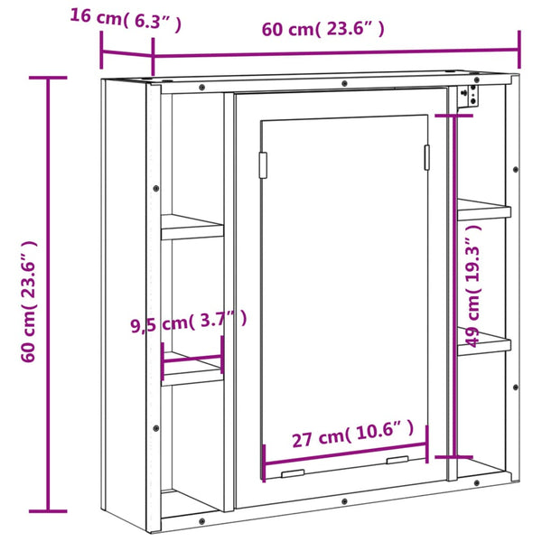 Bad Spiegelschrank Grau Sonoma 60 cm