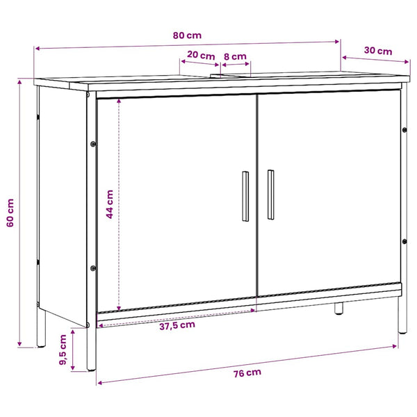 Waschbeckenunterschrank Grau Sonoma 80 cm