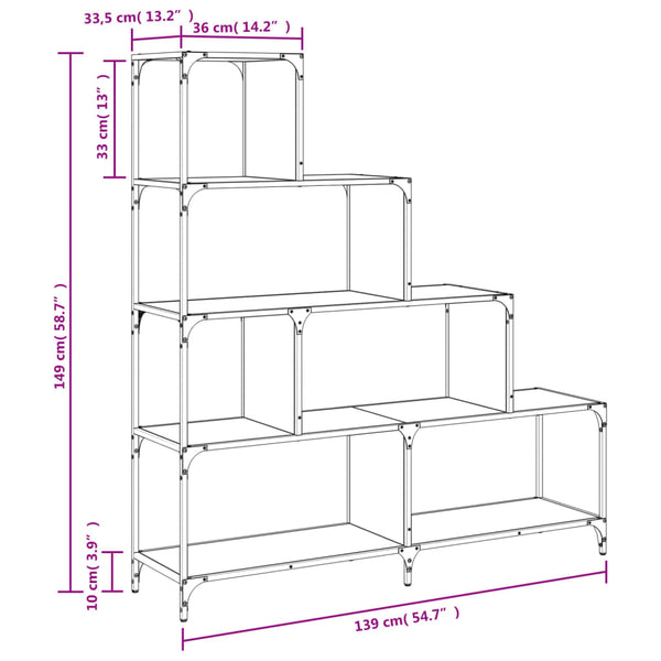 Bücherregal Räuchereiche, 4 Etagen, 149 cm hoch