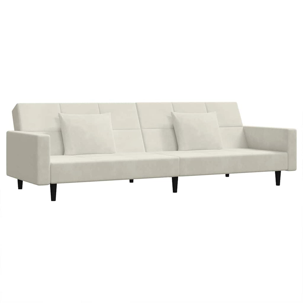 Schlafsofa 2-Sitzer Creme Samt mit Kissen