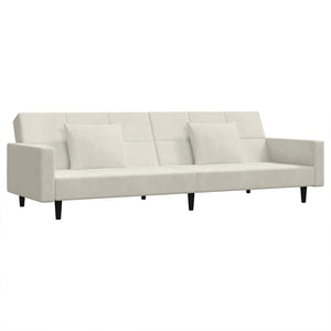Schlafsofa 2-Sitzer Creme Samt mit Kissen