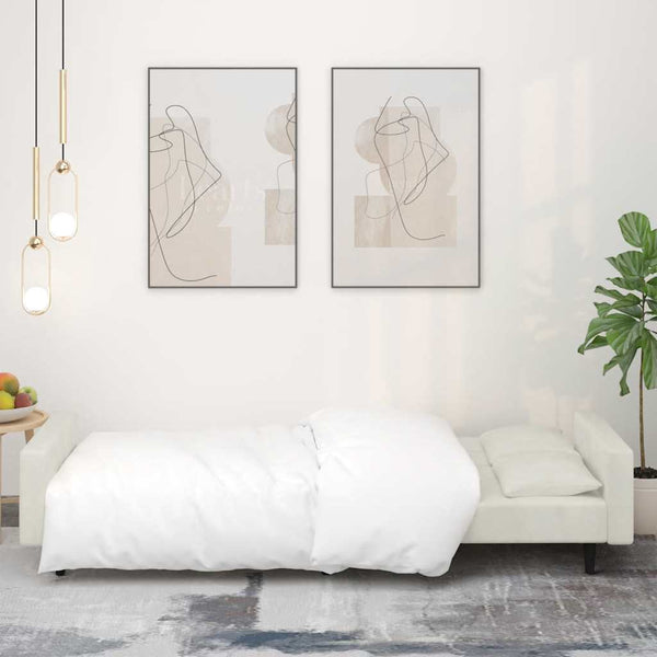 Schlafsofa 2-Sitzer Creme Samt mit Kissen