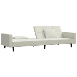 Schlafsofa 2-Sitzer Creme Samt mit Kissen
