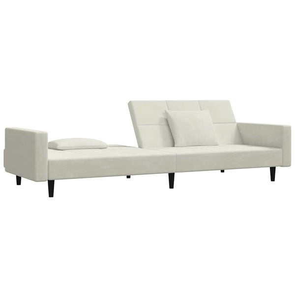 Schlafsofa 2-Sitzer Creme Samt mit Kissen