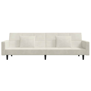 Schlafsofa 2-Sitzer Creme Samt mit Kissen