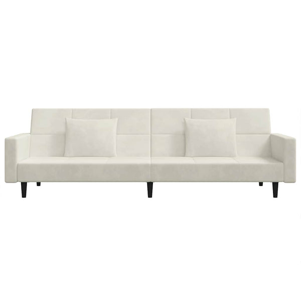 Schlafsofa 2-Sitzer Creme Samt mit Kissen