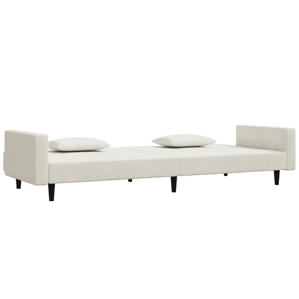 Schlafsofa 2-Sitzer Creme Samt mit Kissen