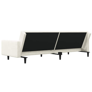 Schlafsofa 2-Sitzer Creme Samt mit Kissen