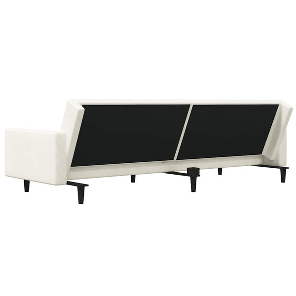 Schlafsofa 2-Sitzer Creme Samt mit Kissen