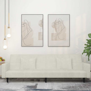 Schlafsofa 2-Sitzer Creme Samt mit Kissen