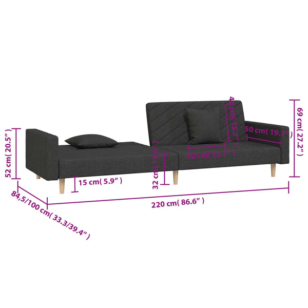 Schlafsofa 2-Sitzer Schwarz mit Kissen