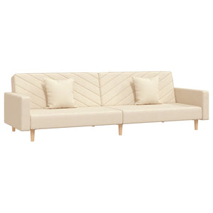 Schlafsofa 2-Sitzer Creme mit Kissen
