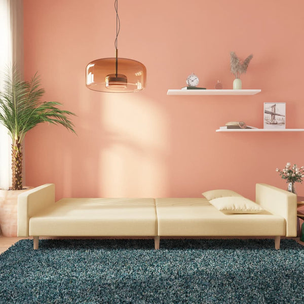 Schlafsofa 2-Sitzer Creme mit Kissen