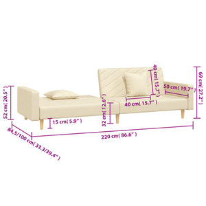 Schlafsofa 2-Sitzer Creme mit Kissen