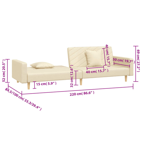 Schlafsofa 2-Sitzer Creme mit Kissen