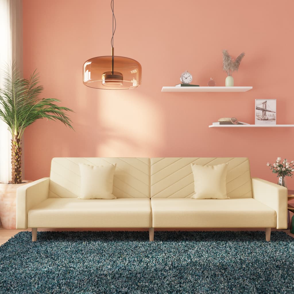 Schlafsofa 2-Sitzer Creme mit Kissen