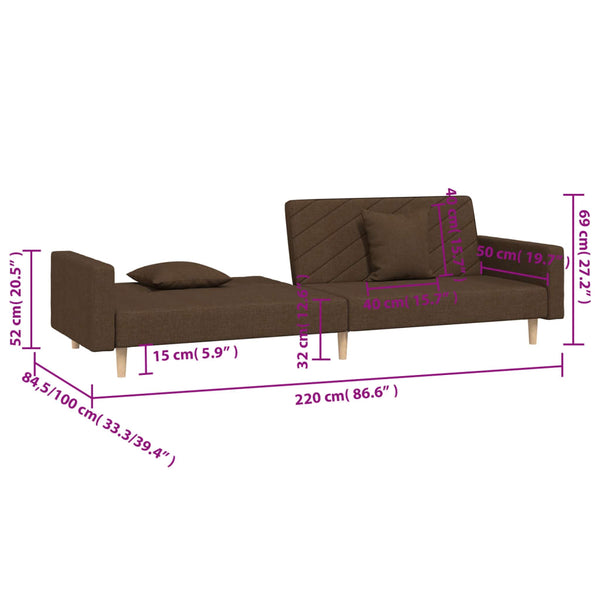 Schlafsofa 2-Sitzer Braun mit Kissen