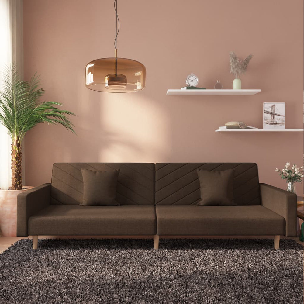 Schlafsofa 2-Sitzer Braun mit Kissen