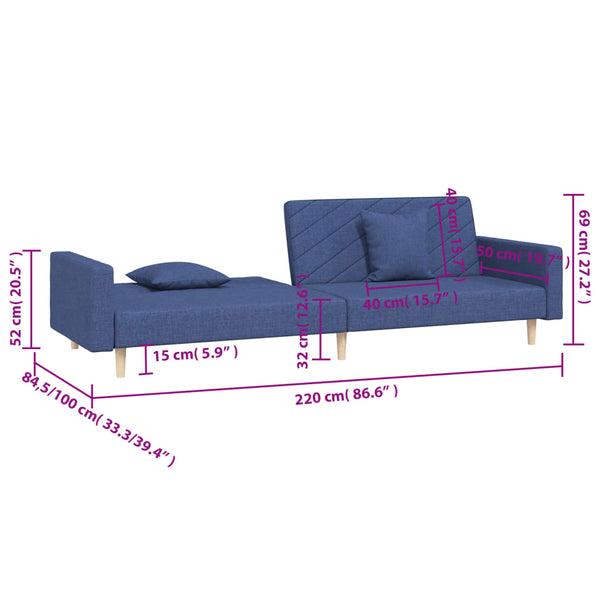 Blaues Schlafsofa 2-Sitzer mit Kissen