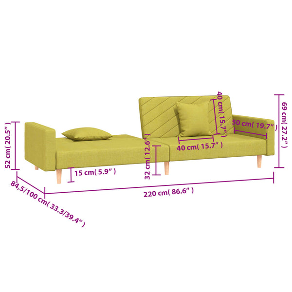 Grünes Schlafsofa 2-Sitzer mit Kissen