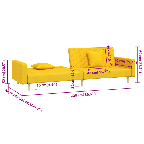 Gelbes Schlafsofa 2-Sitzer mit Kissen