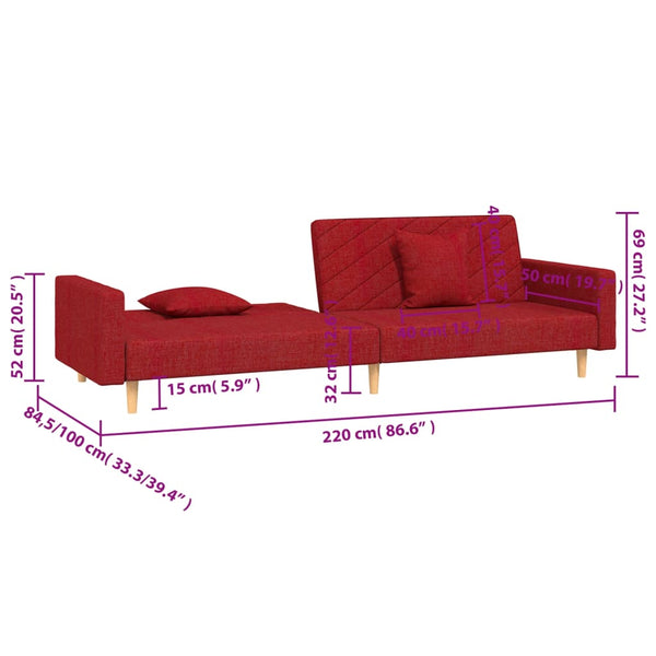 Schlafsofa 2-Sitzer Weinrot