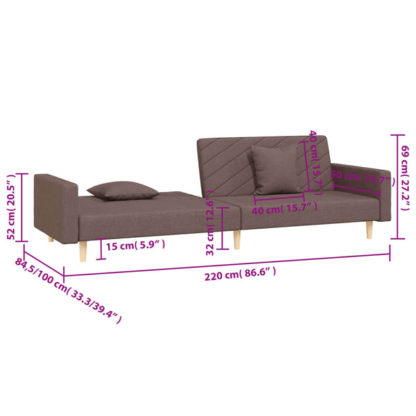 Schlafsofa 2-Sitzer Taupe mit Kissen