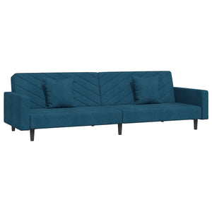Schlafsofa 2-Sitzer Blau Samt mit Kissen