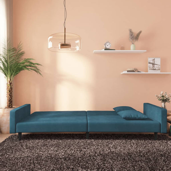 Schlafsofa 2-Sitzer Blau Samt mit Kissen