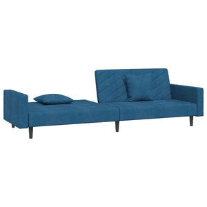 Schlafsofa 2-Sitzer Blau Samt mit Kissen
