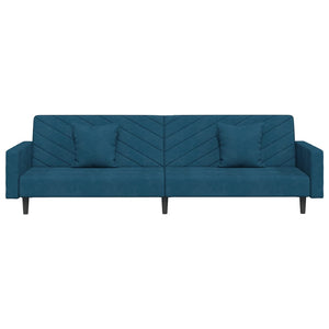 Schlafsofa 2-Sitzer Blau Samt mit Kissen