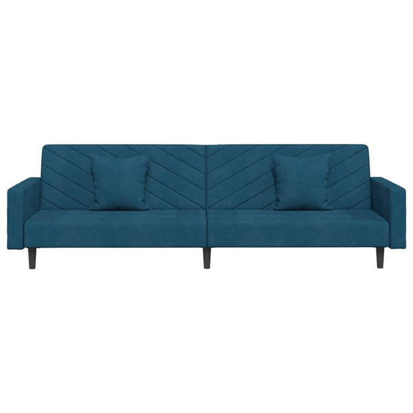 Schlafsofa 2-Sitzer Blau Samt mit Kissen