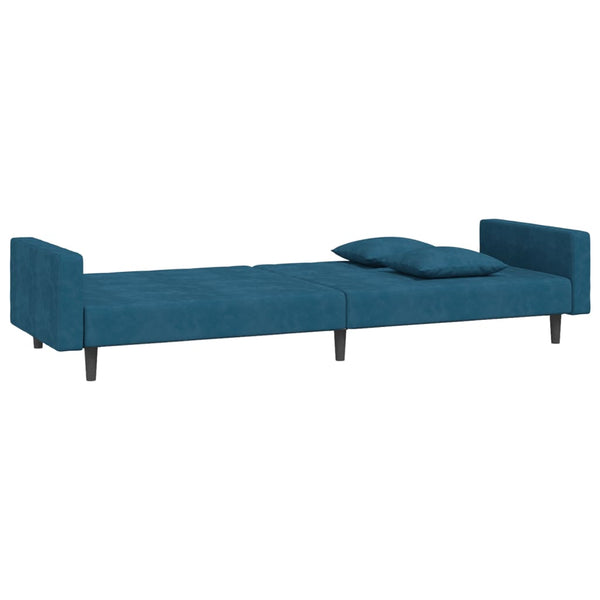 Schlafsofa 2-Sitzer Blau Samt mit Kissen