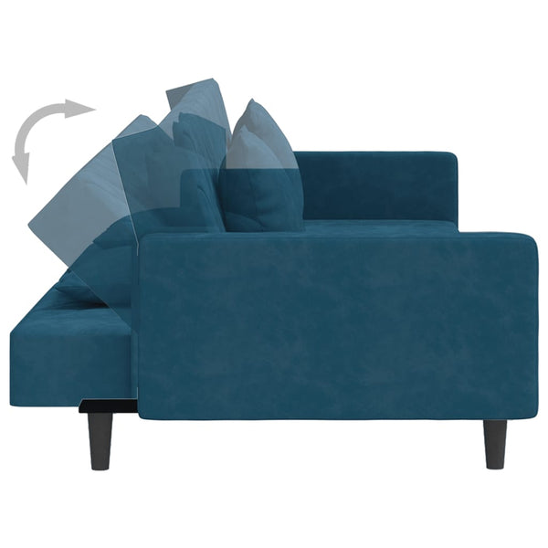 Schlafsofa 2-Sitzer Blau Samt mit Kissen