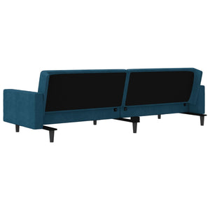 Schlafsofa 2-Sitzer Blau Samt mit Kissen