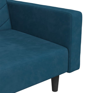 Schlafsofa 2-Sitzer Blau Samt mit Kissen