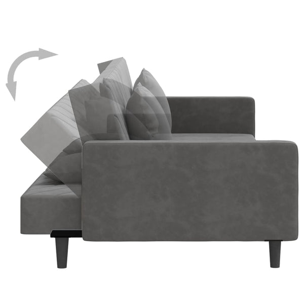 Schlafsofa 2-Sitzer Dunkelgrau Samt mit Kissen