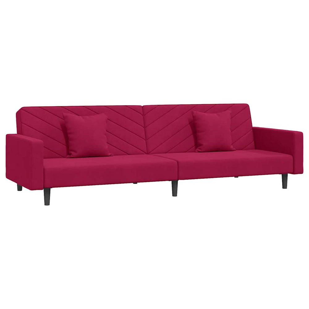 Canapé-lit 2 places vidaXL avec 2 oreillers Velours Rouge Bordeaux